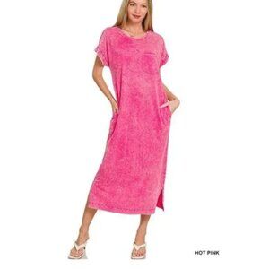 Zenana Washed Exposed Seam Short Sleeve T-Shirt Dress